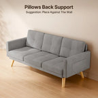 67 Sofa Couch with Soft Armrest Small Sofa Seat with 3 Comfy Pillows3-Seater Couch for Livingroom