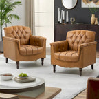 Tufted Vegan Leather Accent Chairs Set of 2, Armchair with Nailhead Trim
