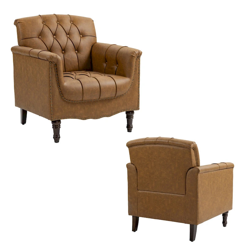 Tufted Vegan Leather Accent Chairs Set of 2, Armchair with Nailhead Trim