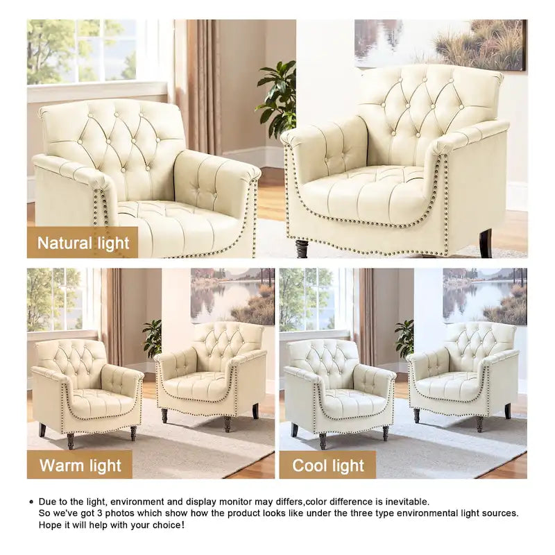 Tufted Vegan Leather Accent Chairs Set of 2, Armchair with Nailhead Trim