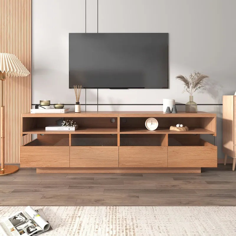 Freestanding TV Console TV Stand with 4 Drawers Media Console Table with Acrylic Transparent Storage for TVs up to 75