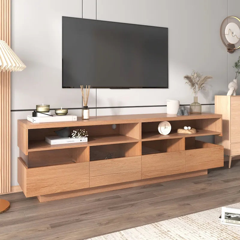 Freestanding TV Console TV Stand with 4 Drawers Media Console Table with Acrylic Transparent Storage for TVs up to 75