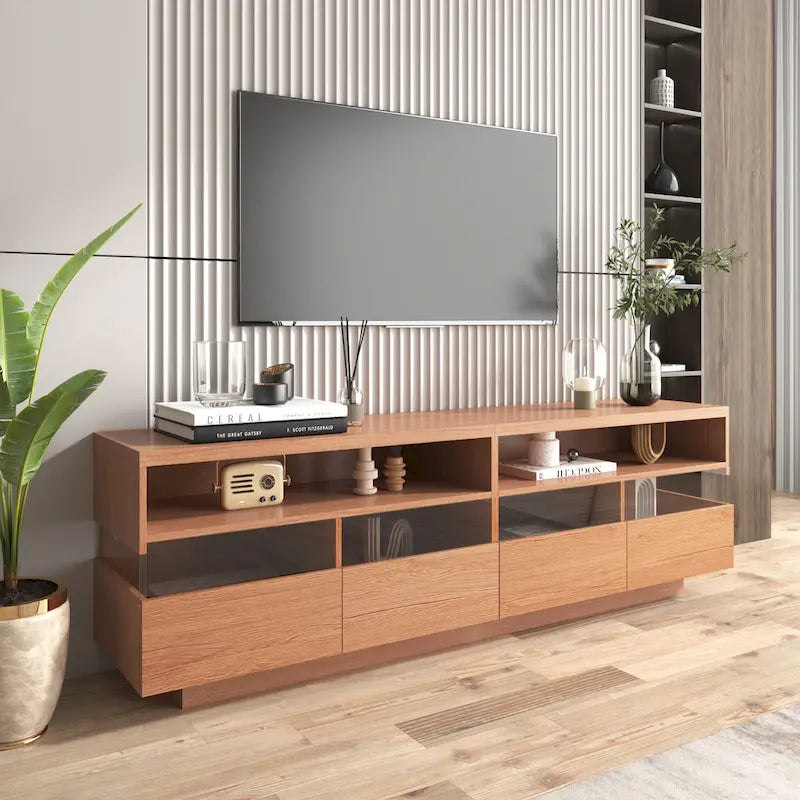 Freestanding TV Console TV Stand with 4 Drawers Media Console Table with Acrylic Transparent Storage for TVs up to 75