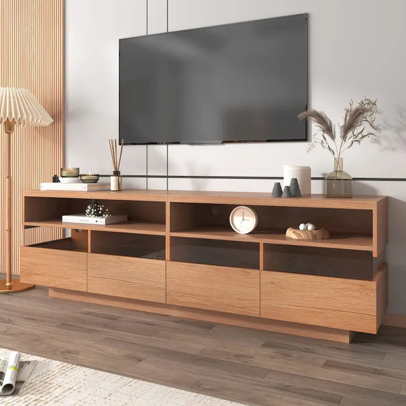 Freestanding TV Console TV Stand with 4 Drawers Media Console Table with Acrylic Transparent Storage for TVs up to 75