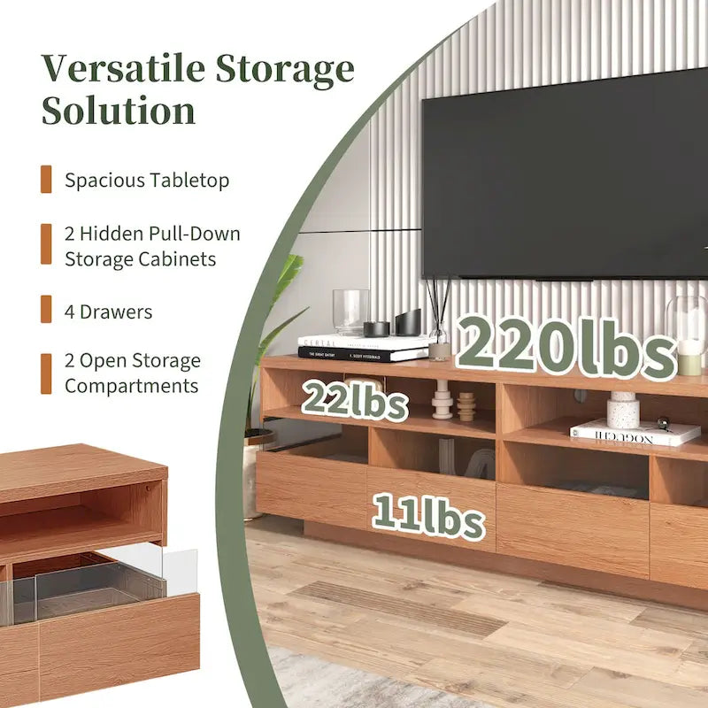 Freestanding TV Console TV Stand with 4 Drawers Media Console Table with Acrylic Transparent Storage for TVs up to 75