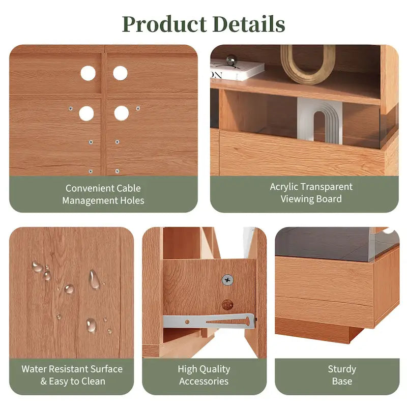 Freestanding TV Console TV Stand with 4 Drawers Media Console Table with Acrylic Transparent Storage for TVs up to 75