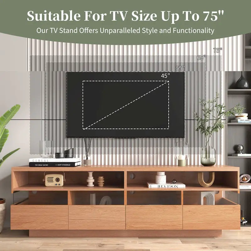 Freestanding TV Console TV Stand with 4 Drawers Media Console Table with Acrylic Transparent Storage for TVs up to 75