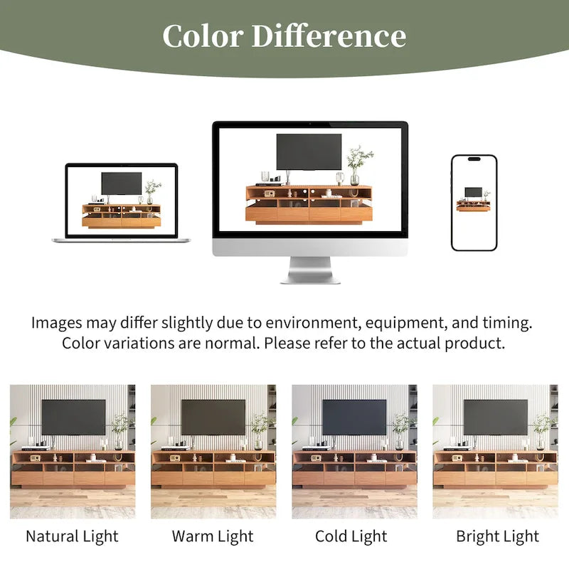Freestanding TV Console TV Stand with 4 Drawers Media Console Table with Acrylic Transparent Storage for TVs up to 75