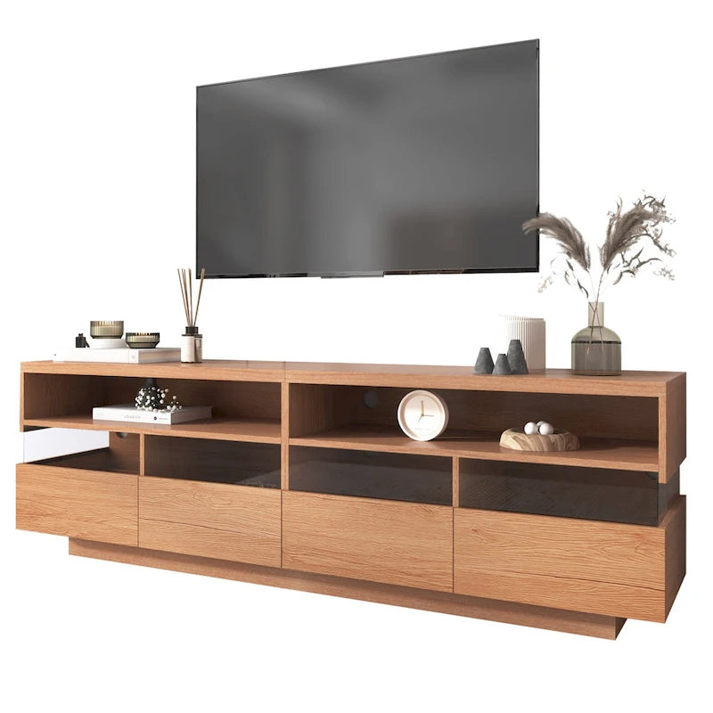 Freestanding TV Console TV Stand with 4 Drawers Media Console Table with Acrylic Transparent Storage for TVs up to 75