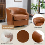 GALDWIN PU Leather/Linen Upholstered 360Degree Swivel Rivet Barrel Chair for Living Room