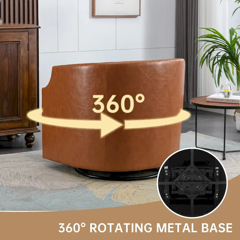 GALDWIN PU Leather/Linen Upholstered 360Degree Swivel Rivet Barrel Chair for Living Room