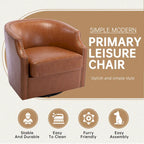 GALDWIN PU Leather/Linen Upholstered 360Degree Swivel Rivet Barrel Chair for Living Room
