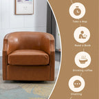 GALDWIN PU Leather/Linen Upholstered 360Degree Swivel Rivet Barrel Chair for Living Room