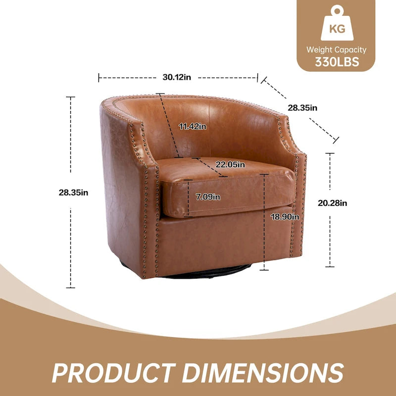GALDWIN PU Leather/Linen Upholstered 360Degree Swivel Rivet Barrel Chair for Living Room