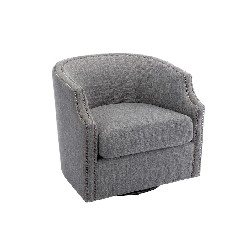 GALDWIN PU Leather/Linen Upholstered 360Degree Swivel Rivet Barrel Chair for Living Room