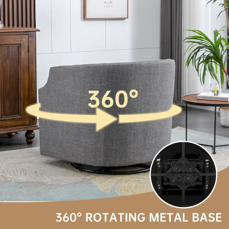 GALDWIN PU Leather/Linen Upholstered 360Degree Swivel Rivet Barrel Chair for Living Room