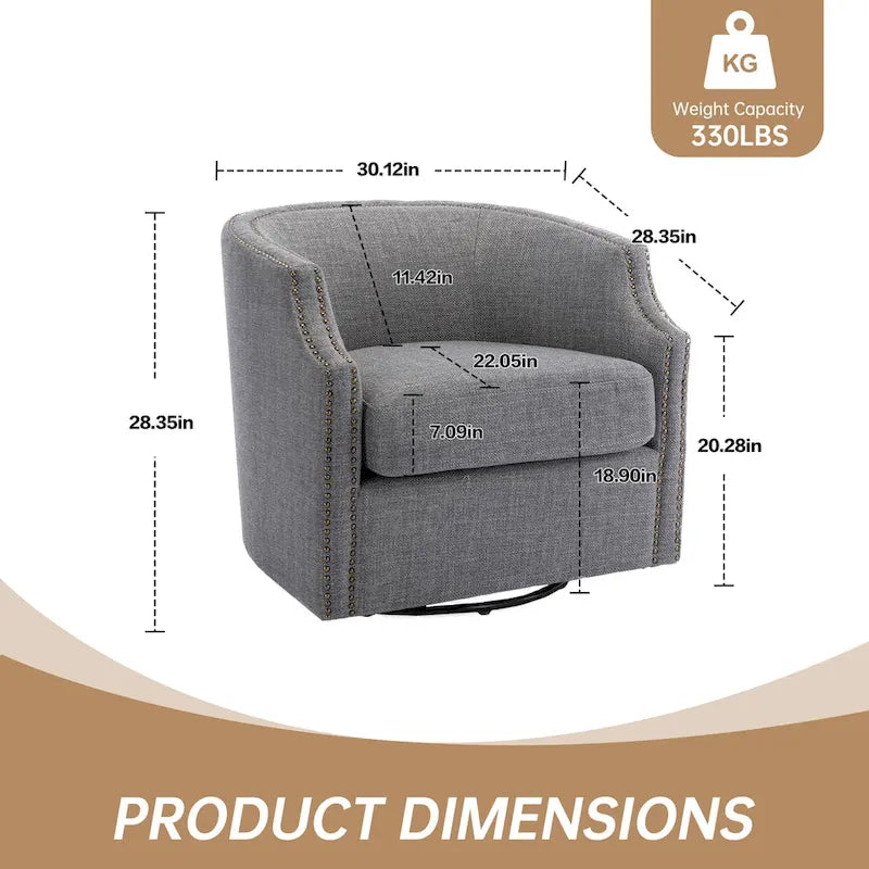 GALDWIN PU Leather/Linen Upholstered 360Degree Swivel Rivet Barrel Chair for Living Room