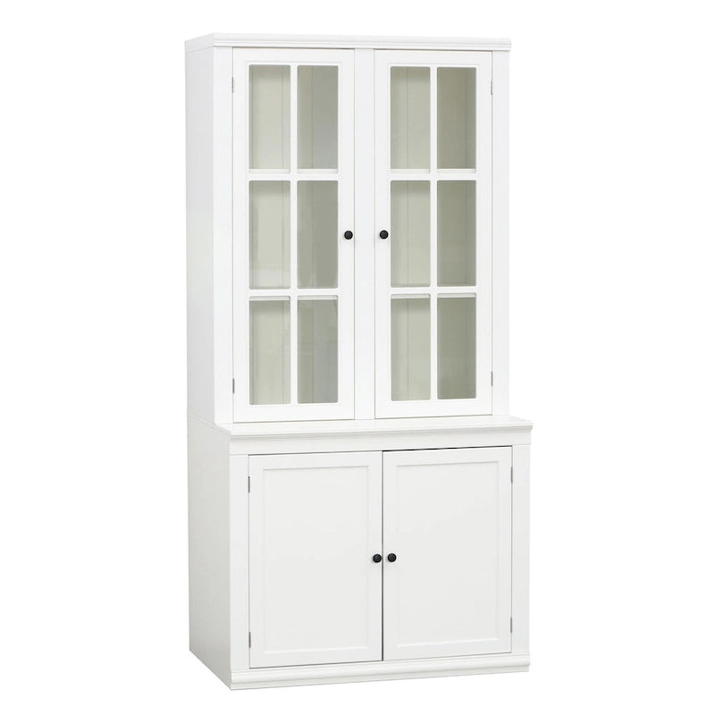 75.25 Tall Display Cabinet with Double Glass Doors, Traditional Style China Cabinet Hutch Cabinet
