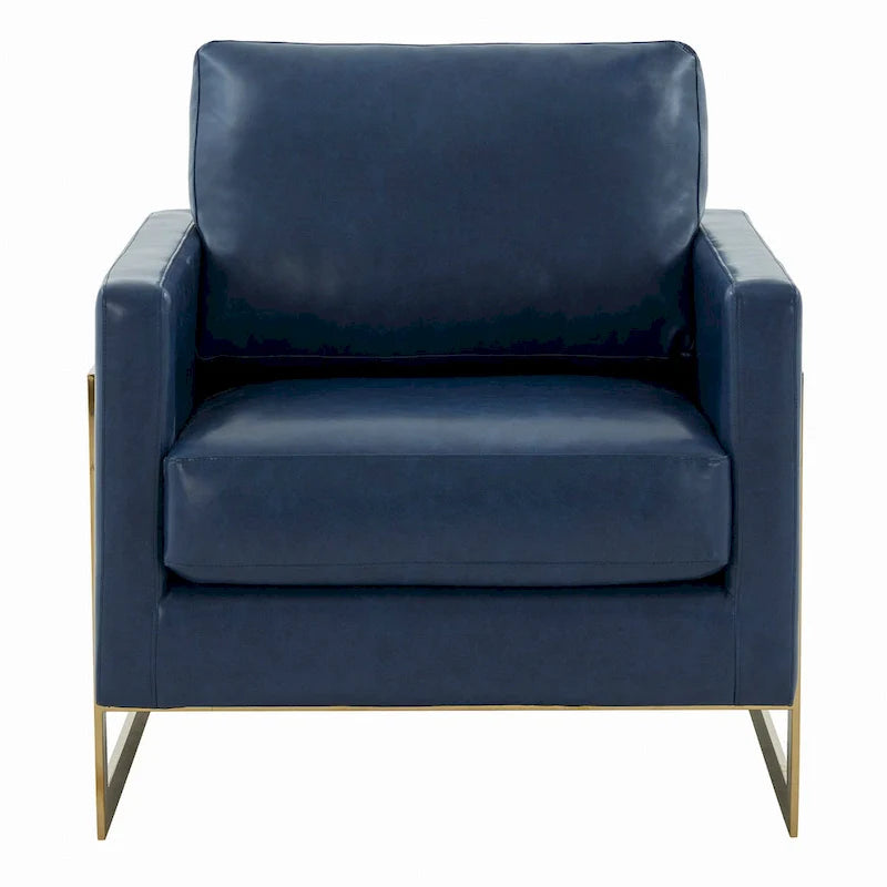 Lincoln Leather Accent Chair With Gold Frame Modern Single Seater Sofa for Living Room and Bedroom - 34