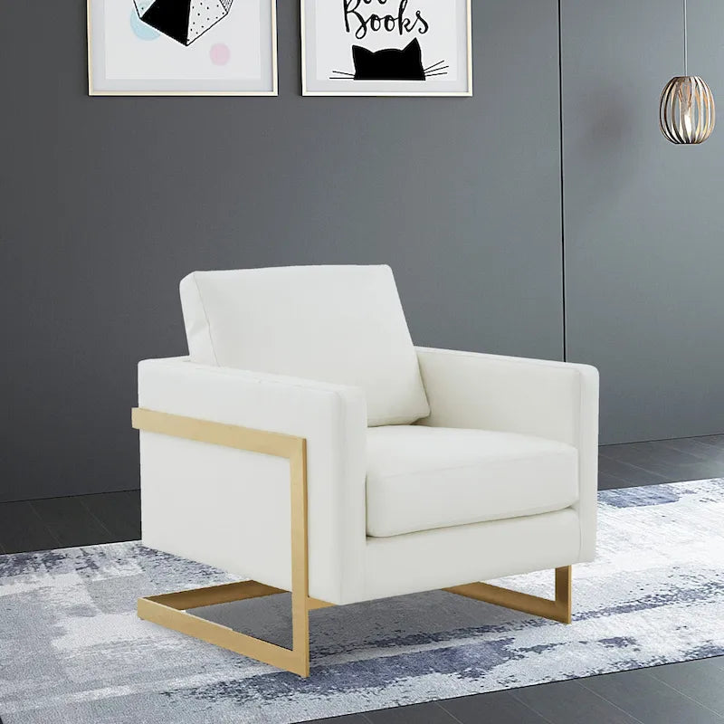 Lincoln Leather Accent Chair With Gold Frame Modern Single Seater Sofa for Living Room and Bedroom - 34