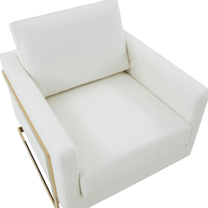Lincoln Leather Accent Chair With Gold Frame Modern Single Seater Sofa for Living Room and Bedroom - 34
