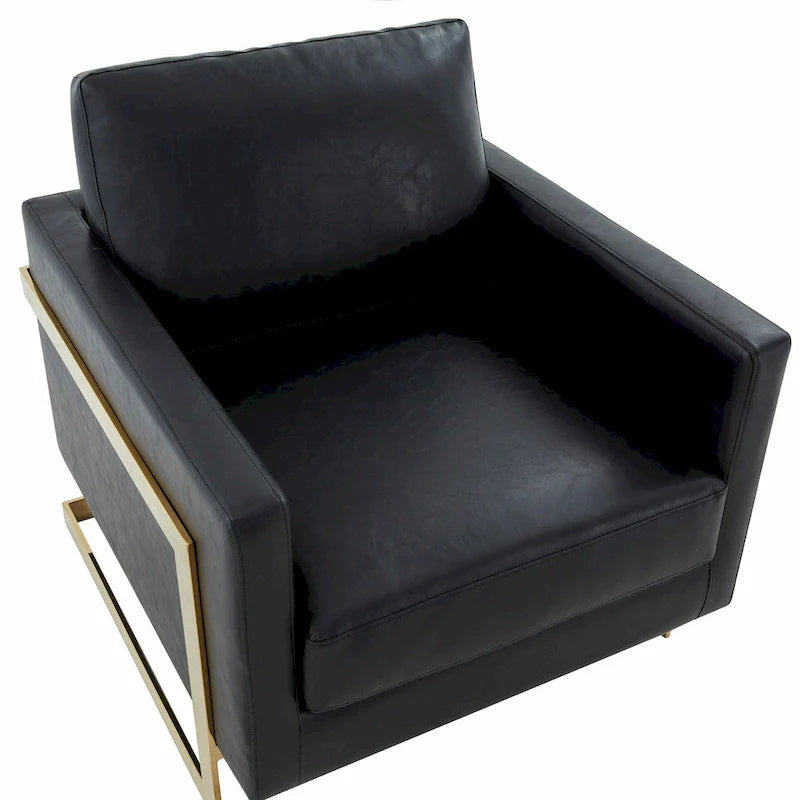 Lincoln Leather Accent Chair With Gold Frame Modern Single Seater Sofa for Living Room and Bedroom - 34