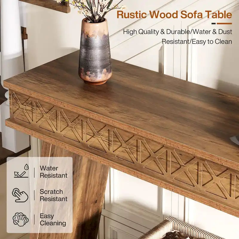 70.8-Inch Extra Long Console Table with Storage Shelf, 2-Tier Farmhouse Entryway Table - 70.87 L x 11.81 W x 31.5 H