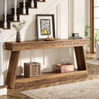 70.8-Inch Extra Long Console Table with Storage Shelf, 2-Tier Farmhouse Entryway Table - 70.87 L x 11.81 W x 31.5 H