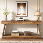 70.8-Inch Extra Long Console Table with Storage Shelf, 2-Tier Farmhouse Entryway Table - 70.87 L x 11.81 W x 31.5 H