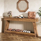 70.8-Inch Extra Long Console Table with Storage Shelf, 2-Tier Farmhouse Entryway Table - 70.87 L x 11.81 W x 31.5 H