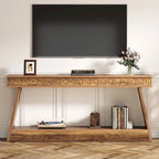 70.8-Inch Extra Long Console Table with Storage Shelf, 2-Tier Farmhouse Entryway Table - 70.87 L x 11.81 W x 31.5 H
