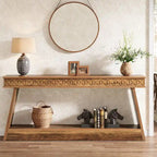 70.8-Inch Extra Long Console Table with Storage Shelf, 2-Tier Farmhouse Entryway Table - 70.87 L x 11.81 W x 31.5 H