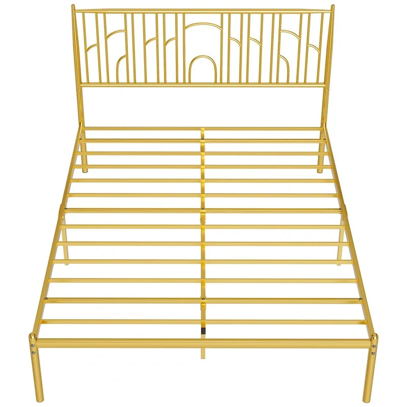 Queen Size Platform Bed Frame with Decorative Finial Posts, Under-Bed Storage, and No Box Spring Needed