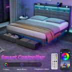 King Size Platform Bed with Fast Charging Station & Storage Headboard , RGB Lighting, 20W USB Ports