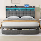 King Size Platform Bed with Fast Charging Station & Storage Headboard , RGB Lighting, 20W USB Ports