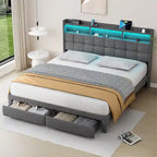 King Size Platform Bed with Fast Charging Station & Storage Headboard , RGB Lighting, 20W USB Ports