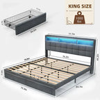King Size Platform Bed with Fast Charging Station & Storage Headboard , RGB Lighting, 20W USB Ports