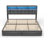 King Size Platform Bed with Fast Charging Station & Storage Headboard , RGB Lighting, 20W USB Ports
