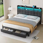 King Size Platform Bed with Fast Charging Station & Storage Headboard , RGB Lighting, 20W USB Ports