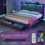 King Size Platform Bed with Fast Charging Station & Storage Headboard , RGB Lighting, 20W USB Ports