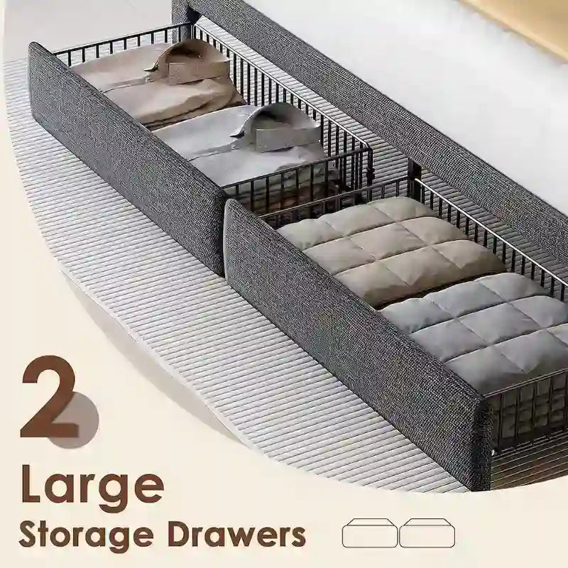 King Size Platform Bed with Fast Charging Station & Storage Headboard , RGB Lighting, 20W USB Ports