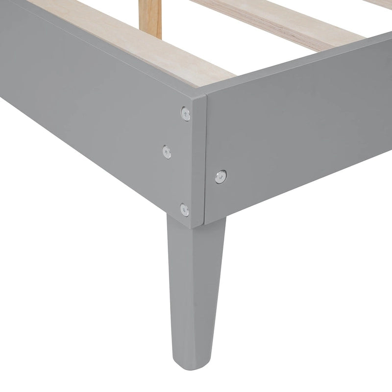 Queen Size Solid Wood Platform Bed Frame with Built-In Nightstands And Headboard Lamps