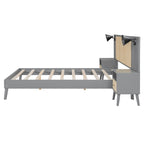 Queen Size Solid Wood Platform Bed Frame with Built-In Nightstands And Headboard Lamps
