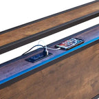 King Size Modern Metal Platform Bed with Wooden Headboard and LED Lights for Bedroom