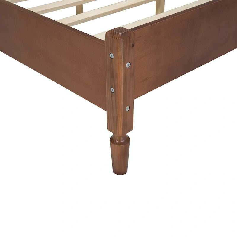 Vintage Wooden Bed with Rattan Headboard