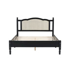 Vintage Wooden Bed with Rattan Headboard