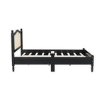 Vintage Wooden Bed with Rattan Headboard