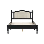 Vintage Wooden Bed with Rattan Headboard