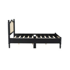 Vintage Wooden Bed with Rattan Headboard