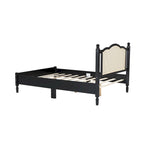 Vintage Wooden Bed with Rattan Headboard
